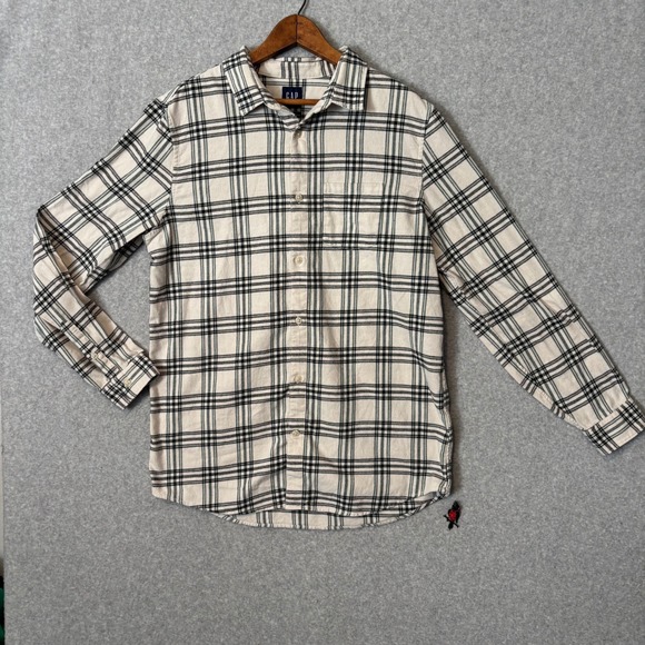 GAP Other - GAP Men's Flannel Shirt Large Tall Cream Black Plaid Organic Cotton Long Sleeve